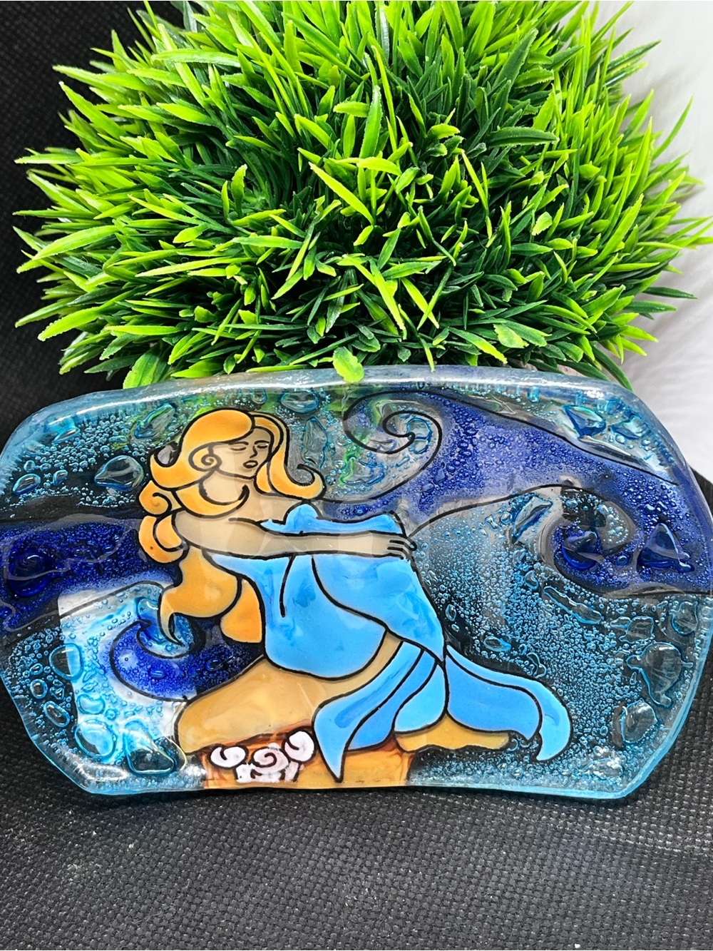 Decorative Mermaid Glass Soap Dish – Blue and Aqua